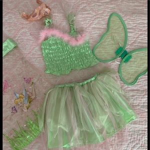 Tinkerbell Fairy Princess Dress Up Costume 5 PIECE Set Green Pink Girls Size OS